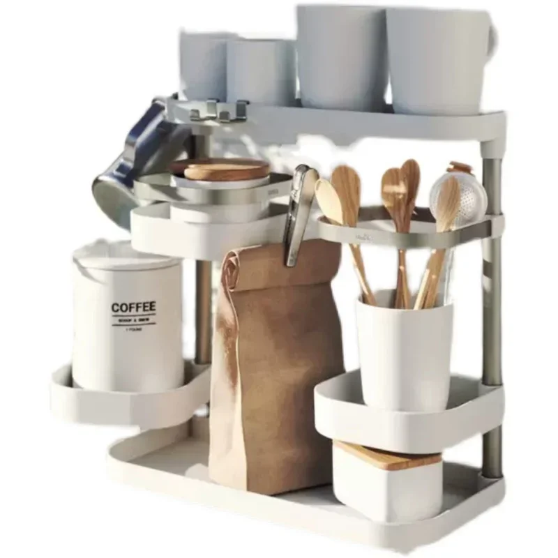 Umbra Multi-Layer Kitchen Organizer, No-Drill Spice Rack for Countertops, Multi-Purpose Cooking Utensil Storage Shelf