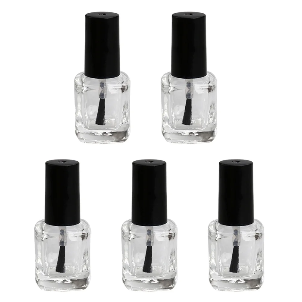 10Pcs 10Ml Empty Nail Polish Bottles Clear Square Glass Containers with Brush Inside for DIY Nail Art Portable Leak Proof