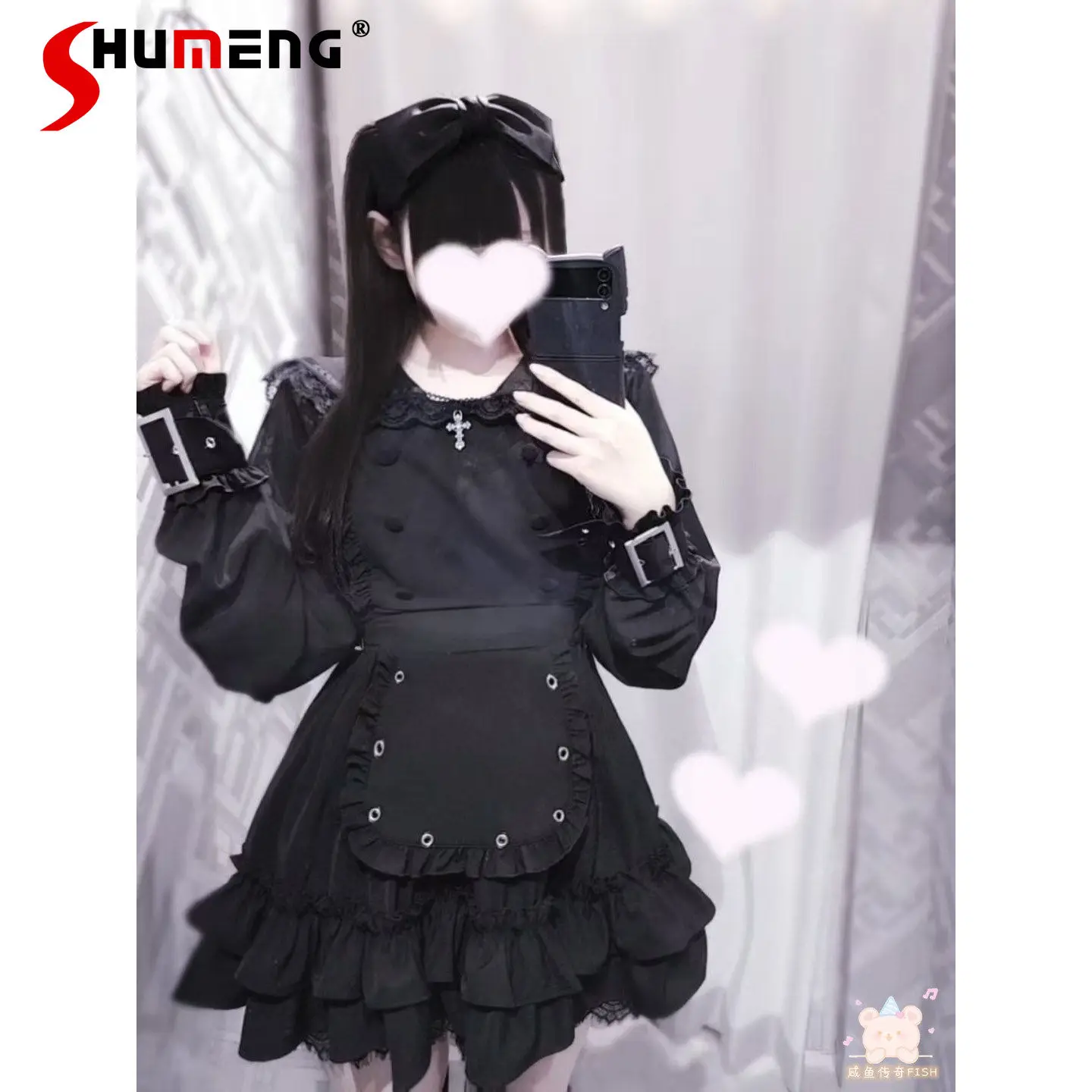 

Japanese Style Subculture Lace Splicing Navy Collar Long-sleeve Slim-fit Short Dress Shorts Two-piece Set for Women Spring 2026