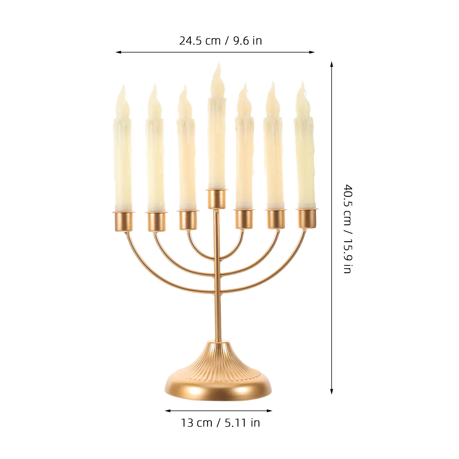 16 Inch 7 Branch Hanukkah Menorah LED Golden Electronic Holder Flameless Battery Operated Jewish Festival Table