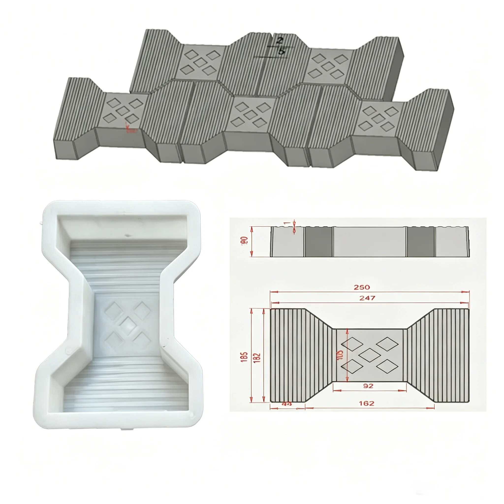 Concrete Molds for Pavement, Rhombus Tile Paver Form, Reusable Plastic Cement Brick Mold for Sidewalk & Garden Path