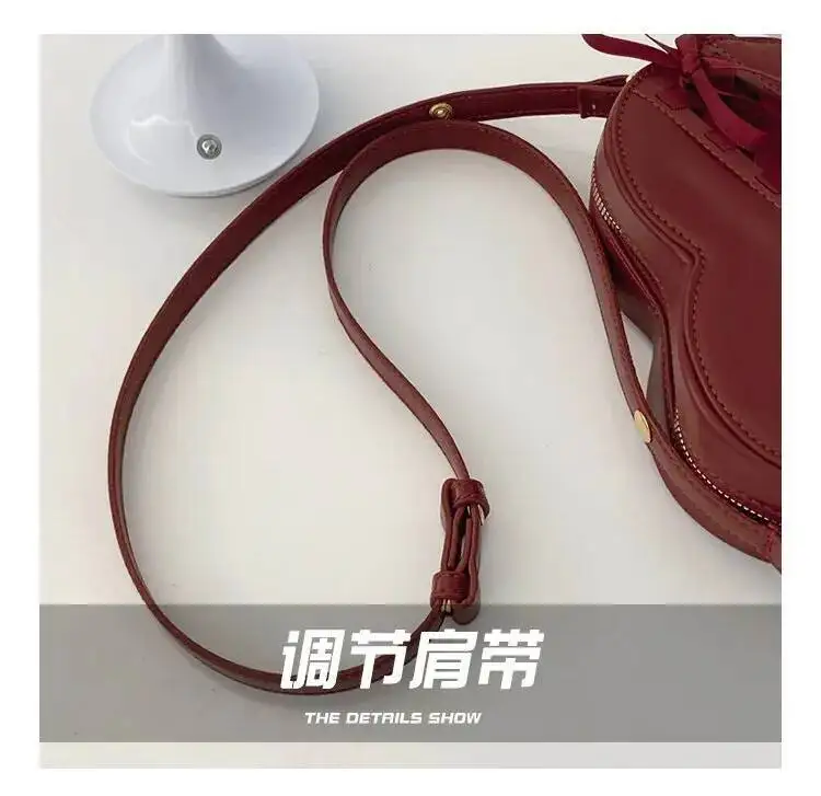 Bloom Heart Red Crossbody Bags For Women 2025 Pu Leather Chic Bow Messenger Bag Ladies Retro Sweet Handbag Purse Female