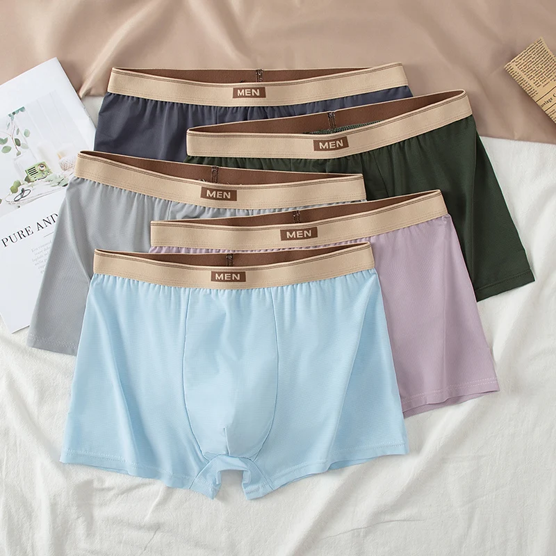 

5-piece Men's Basic Versatile Multi-color Mixed Combination Underwear Plus Size Ice Silk Breathable Boxer Shorts Beach Shorts