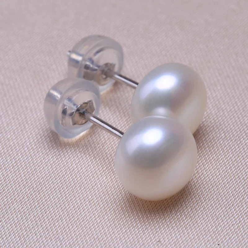 Classic 925 Sterling Silver Stud Freshwater Pearl Earrings Jewelry Gift for Women Super Deal White Pink Purple Blue Gray 6-12MM