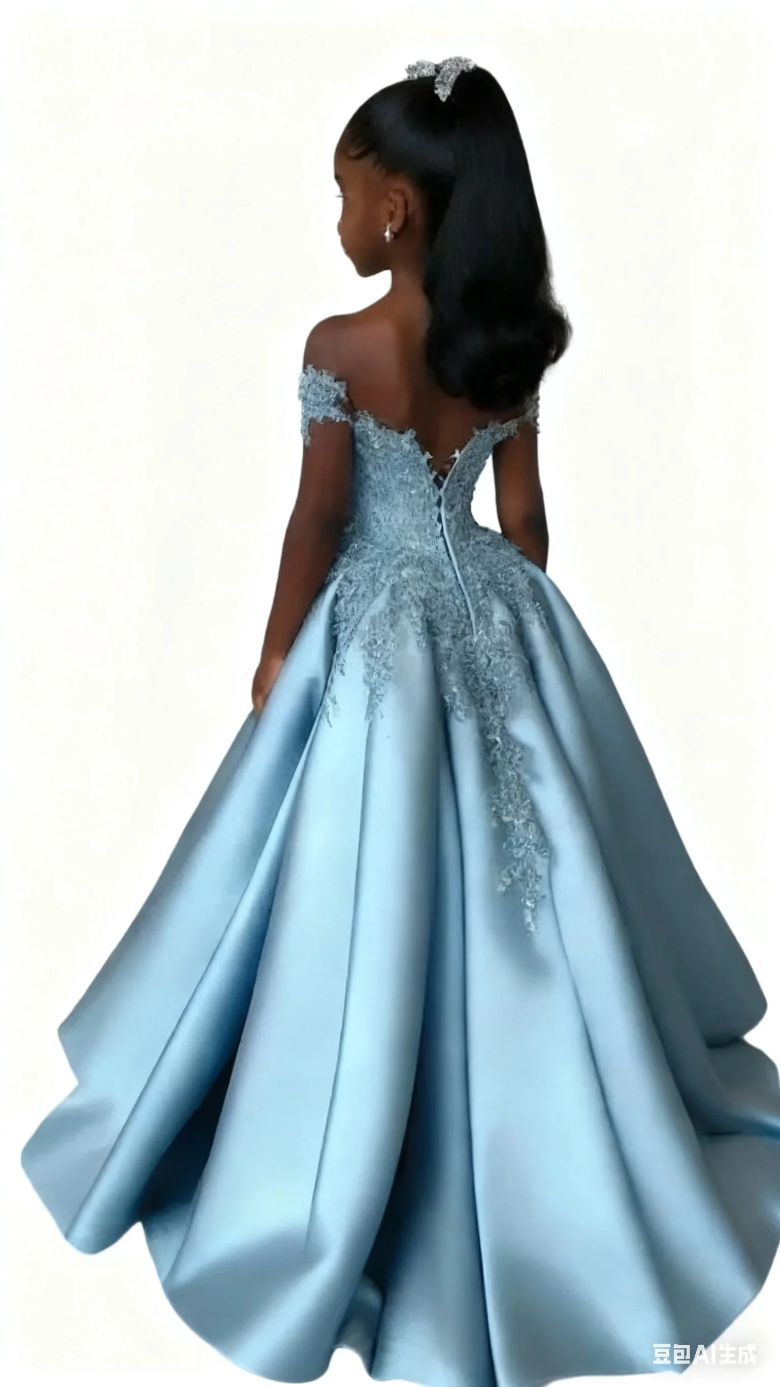 Elegant Satin  Customized Flower Girl Dress Lace Applique Mermaid Princess Skirts Pageant Dress High Low First Communion Gowns