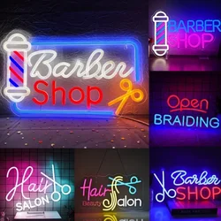Barber Shop Neon Sign LED USB Powered Adjustable Brightness Open Light for Hair Salon Decor, Men's Grooming Studio Advertising
