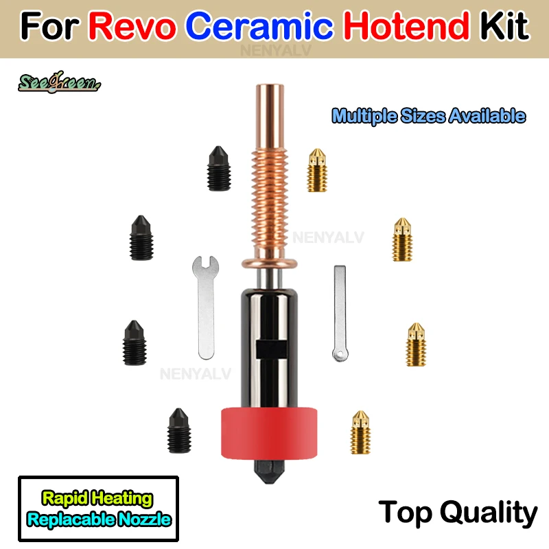 For Revo Ceramic Hotend Kit Upgrade Nozzle Hardened Brass 0.2/0.4/0.6/0.8mm Heatbreak TC4 Titanium Replaceable Nozzles For Hoten