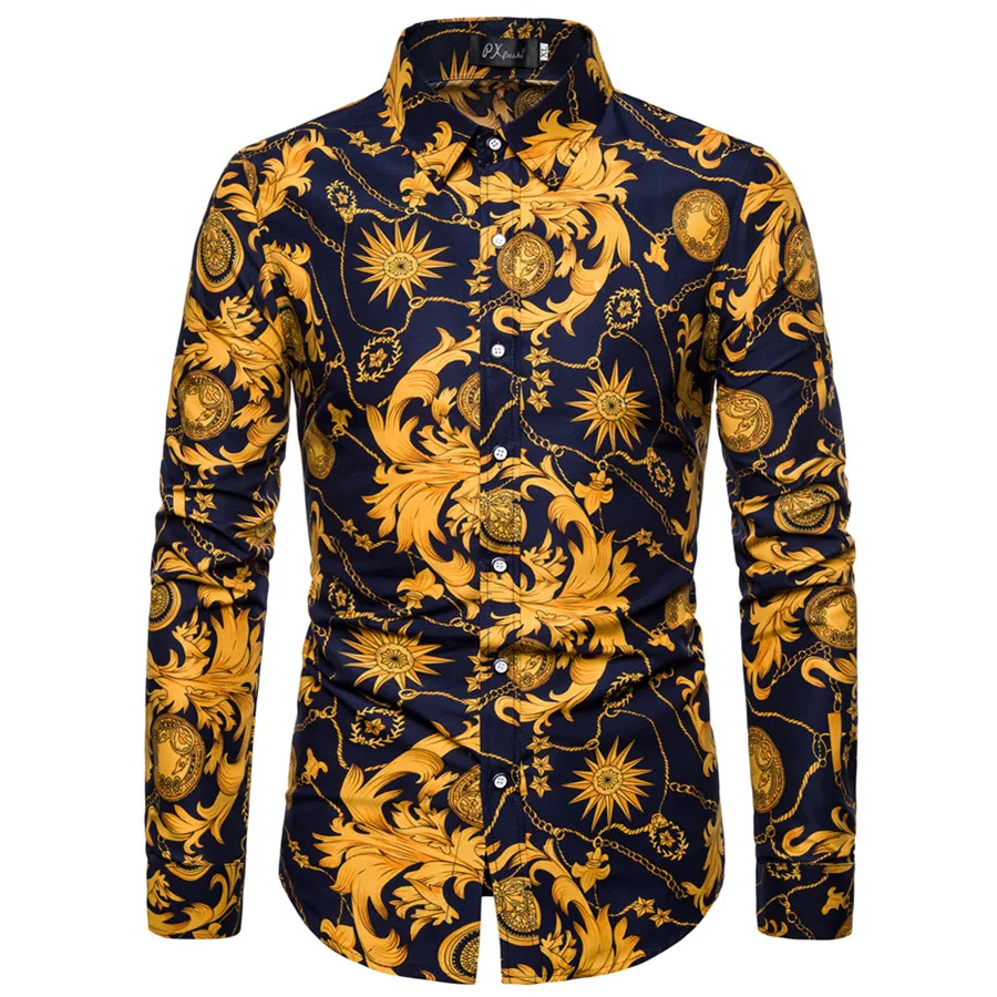 Mens Long Sleeve Hawaiian Shirt Summer Casual Floral Shirts For Men