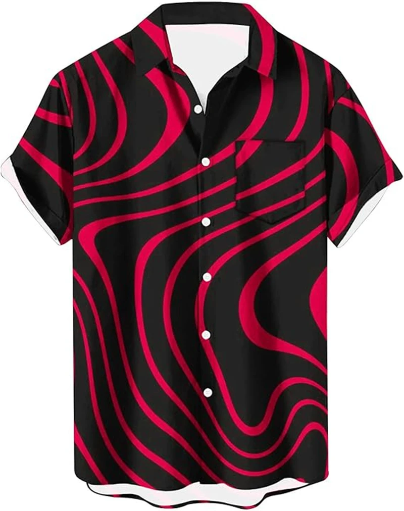 

Мужские летние повседневные рубашки с 3D-печатью, цветными полосами, короткими рукавами, оверсайз, в стиле Y2K, унисекс, с пуговицами и отложным воротником