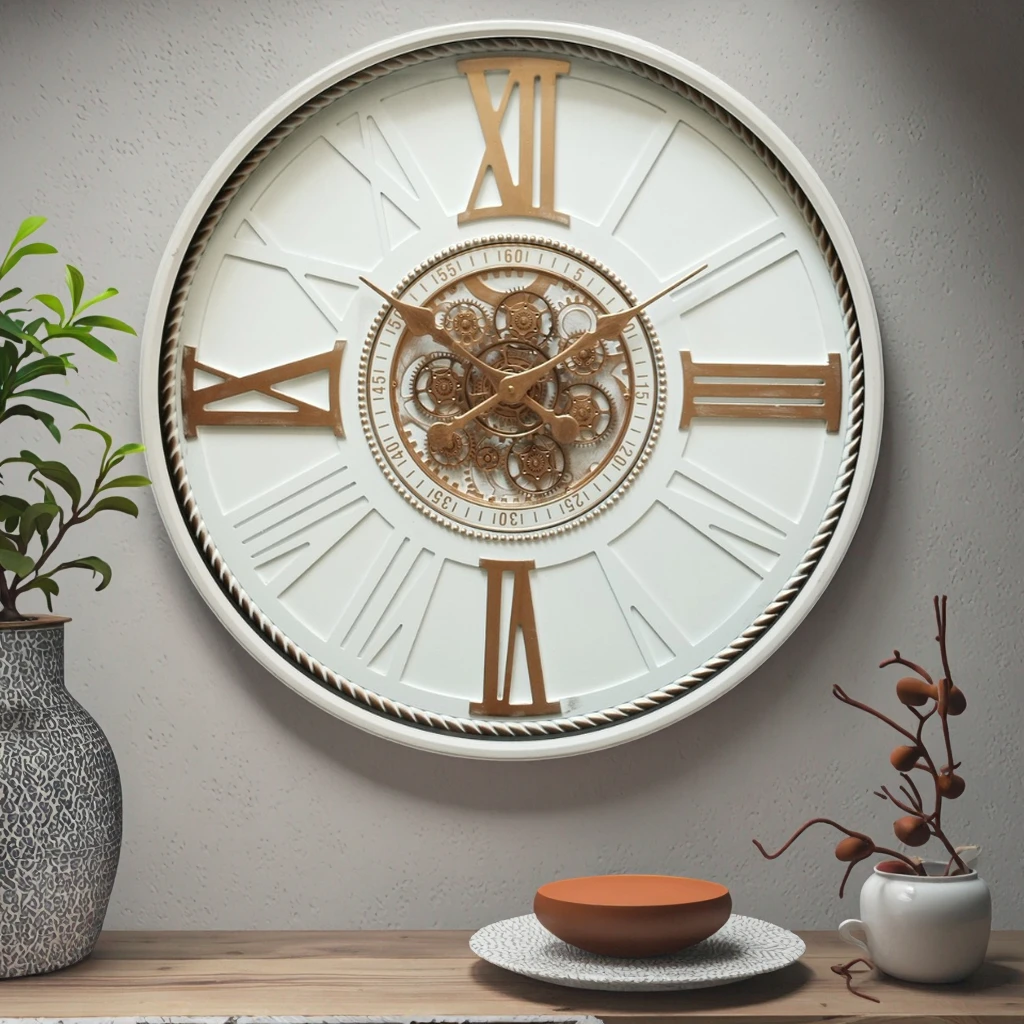 

31.5 Inch Large Iron Roman Numerals Wall Clock Contemporary Moving Gear Mechanical Display for Living Dining Home Office