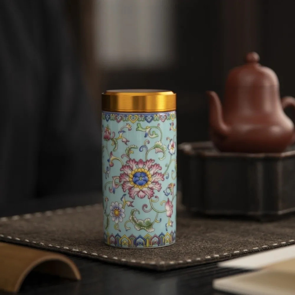 

Ceramic Empty Tea Tin Can Flower Mini Tea Packaging Box Moisture-proof Portable Green Tea Canister Loose Leaf Tea Storage