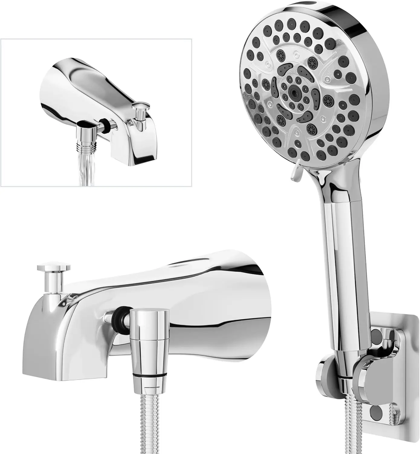 

All Metal Tub Faucet with Sprayer, 10-Setting Handheld Shower, Chrome Bathtub Faucet