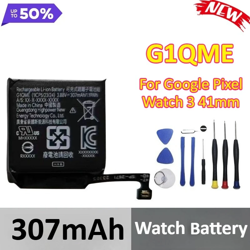

G1QME 307mAh Lithium Battery for Google Pixel Watch 3 41mm Watch Battery +Tools