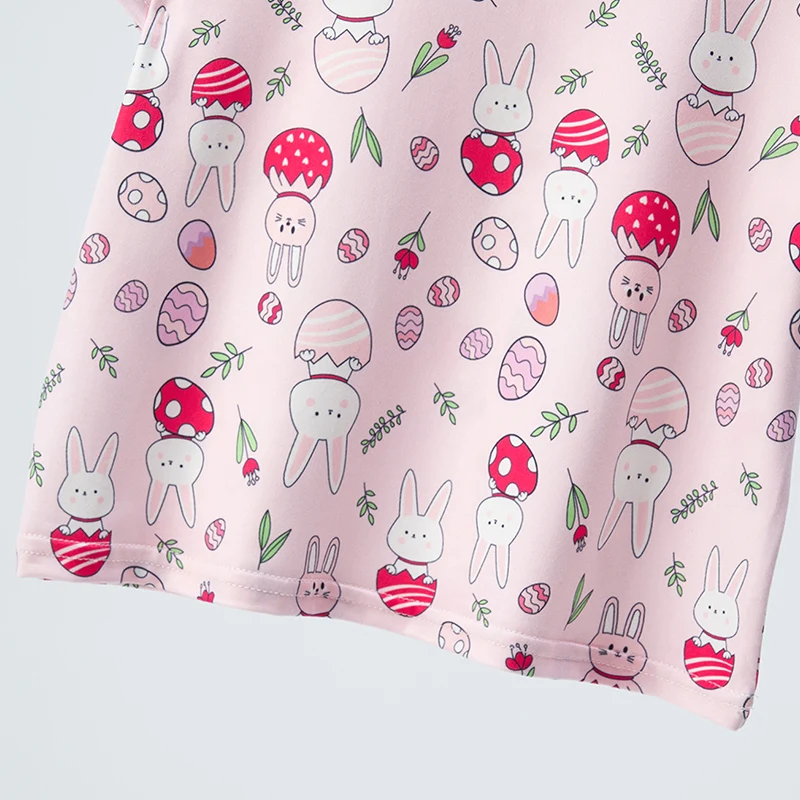 Summer CHILDREN\'S Shorts and Short Sleeves 2-piece Pink Rabbit Girl Joker Casual Suit Home Clothes