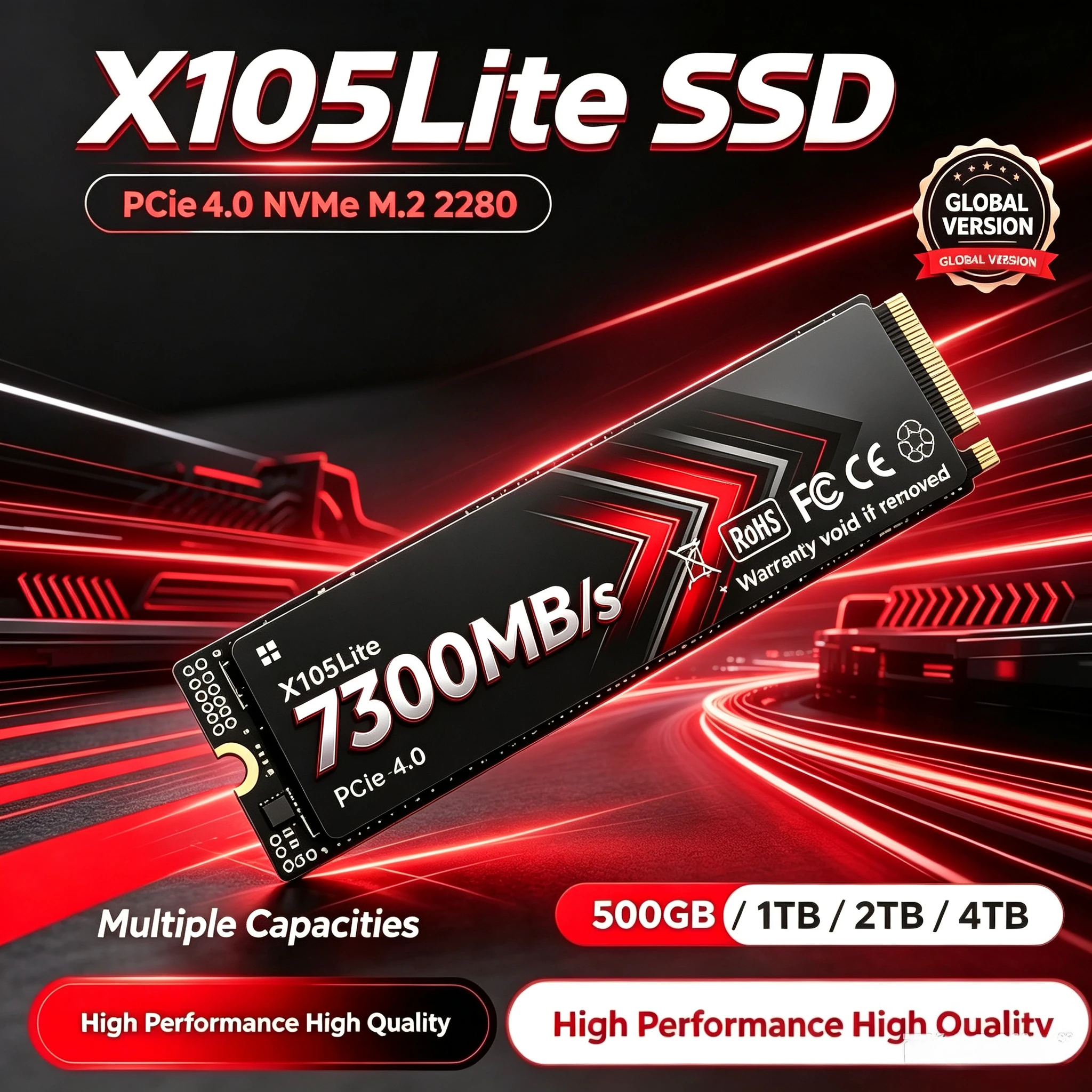 X105Lite 2TB 4TB SSD M.2 NVMe Internal Solid State Drive High Speed 7300MB/s PCIe 4.0 Gaming Drive Works for Laptop PC Hard Disk