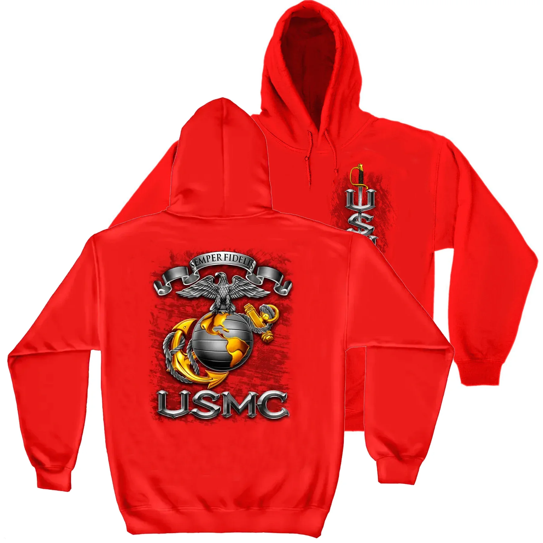 USMC Semper Fidelis US Marine Corps Eagle Globe and Anchor Badge Pullover Hoodie 100% Cotton Comfortable Casual Mens Clothes