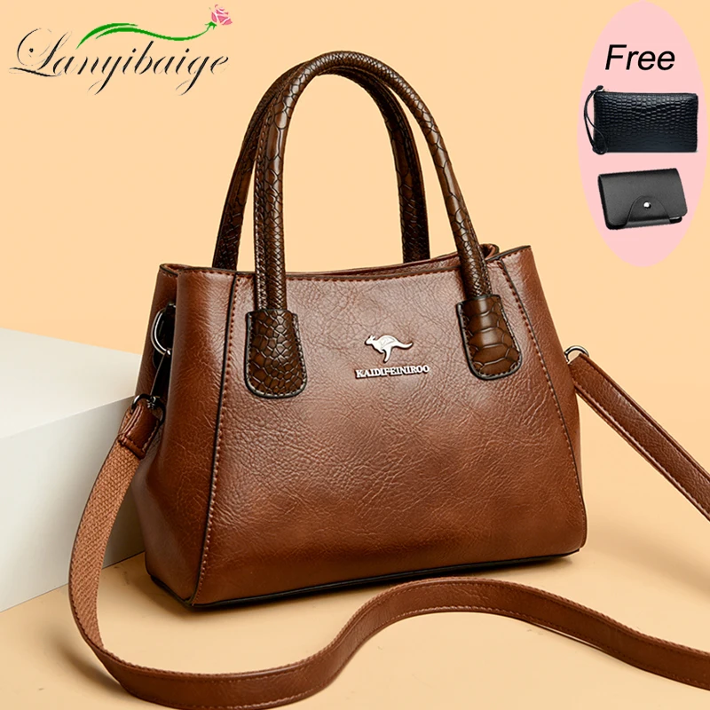 

Women Top-Handle Bag High Quality Leather Laidies Handbags Purses Luxury Designer Bags Genuine Vintage Shoulder Messenger Sac