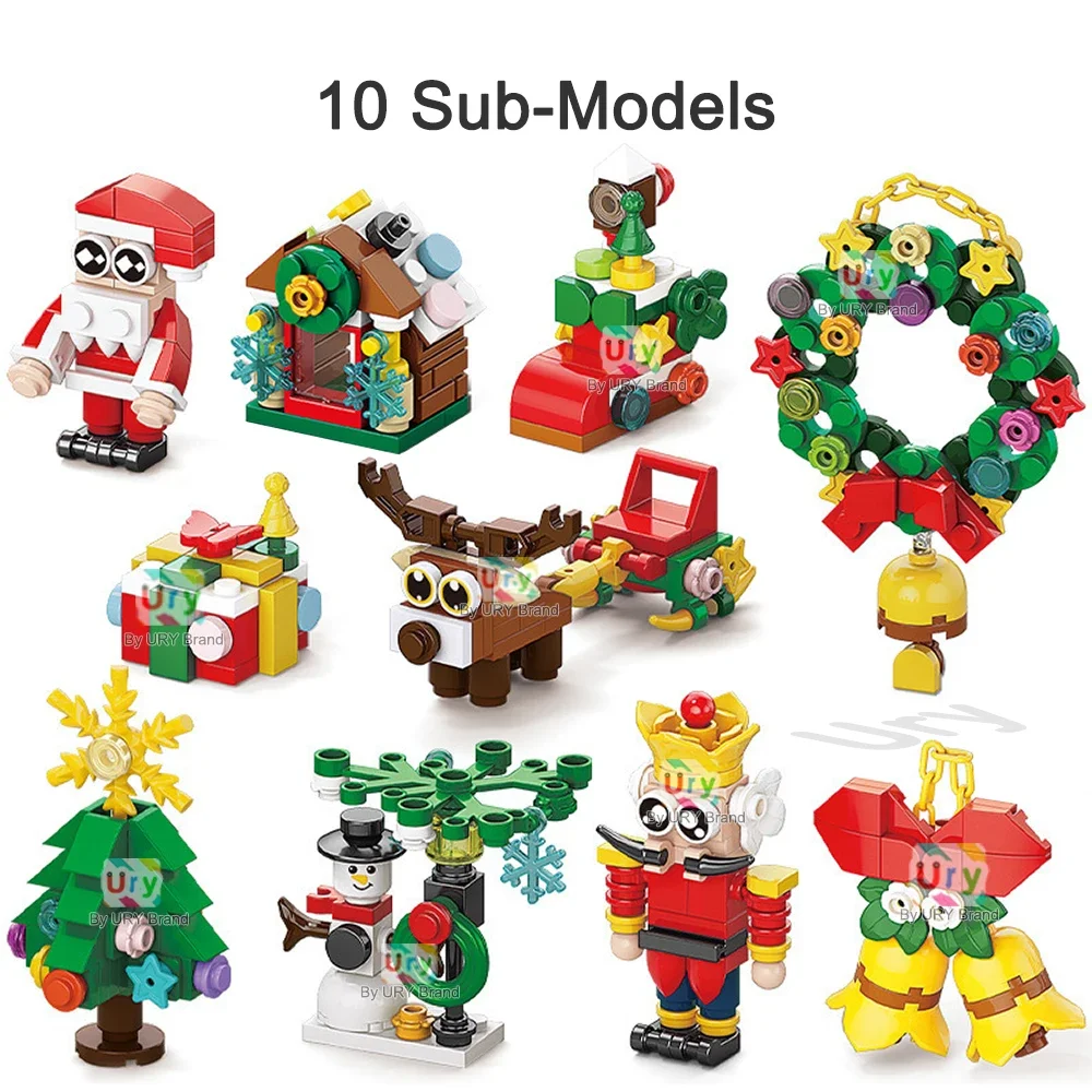 2024 10in1 Kerst Adventskalender Kerstman Besneeuwde Huis Boom DIY MOC Model Bouwstenen Speelgoed Met Doos voor Kinderen gift