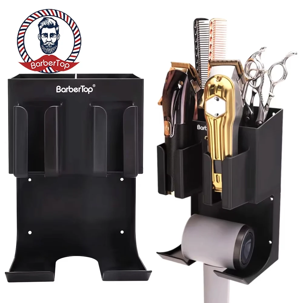 Barbertop Wall-Mounted Electric Clipper And Hair Trimmer Shaver Holder Hair Dryer Barber Storage Box Practical Salon Tool