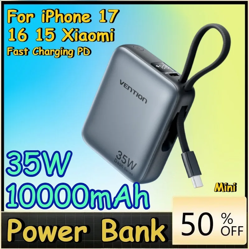 

Портативный мини-аккумулятор (Power Bank) 35 Вт, 10000 мАч для iPhone 17, 16, 15, Xiaomi, внешний зарядный блок с быстрой зарядкой PD