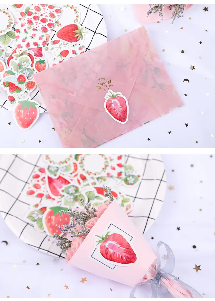 45pcs/box Cute Strawberry Stickers Leisurely Fresh Fruit Diary DIY Decorative Sealing Paper Stickers