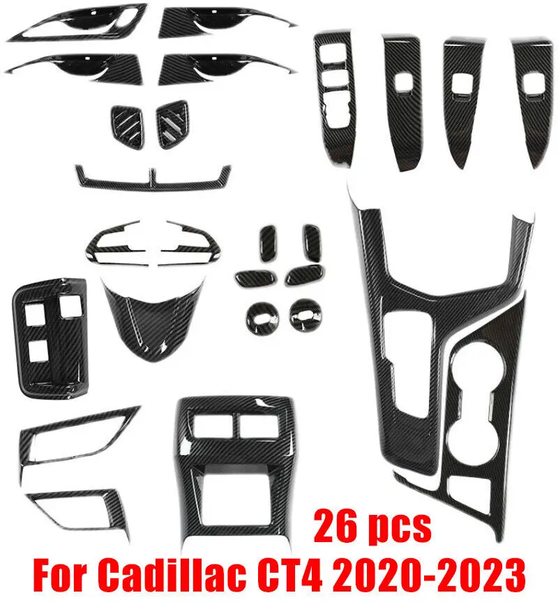 26PCS Carbon Fiber Interior Accessories Kit Cover Trim For Cadillac CT4 2020-23