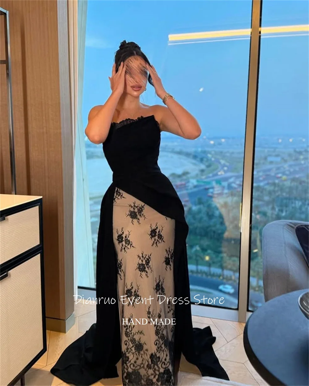 فساتين سهرة بحورية البحر من Dianruo Lvory أنيقة من الساتان فيستدوس دي فييستا مزينة بحفلات الزفاف العربية السعودية حسب الطلب