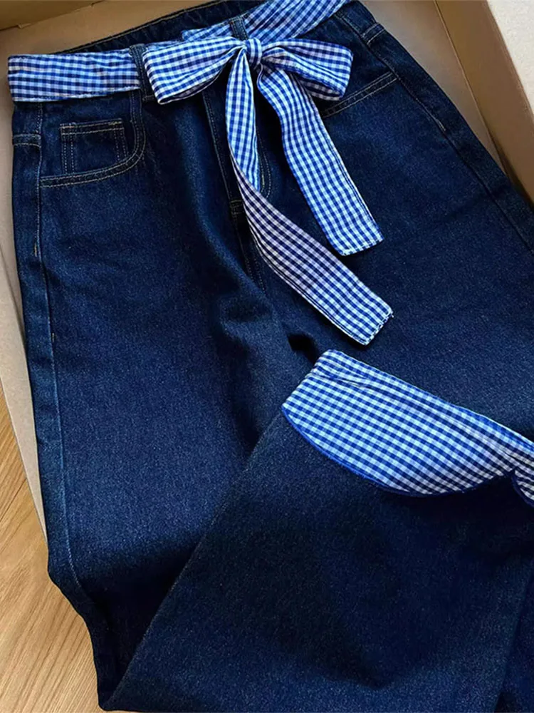 حجم كبير السراويل الدنيم المرقعة المرأة الخريف جديد Sle الكمثرى القرد سليم واسعة الساق الجينز عالية الخصر السراويل الطويلة العادية رقيقة