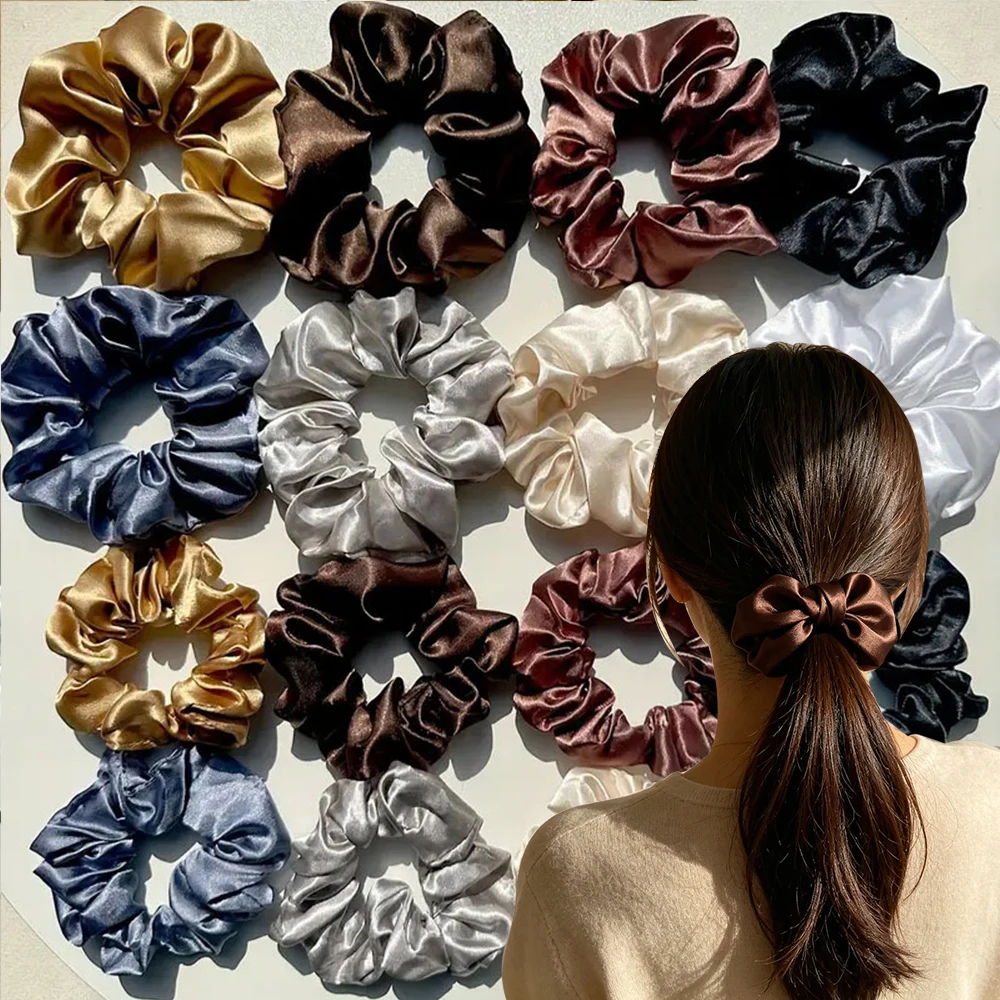 

16PCs/Pack Satin Scrunchies Set for Women Elastic Hair Bands Solid Color Girls Ponytail Ties Hair Rope Silk Hair accessories