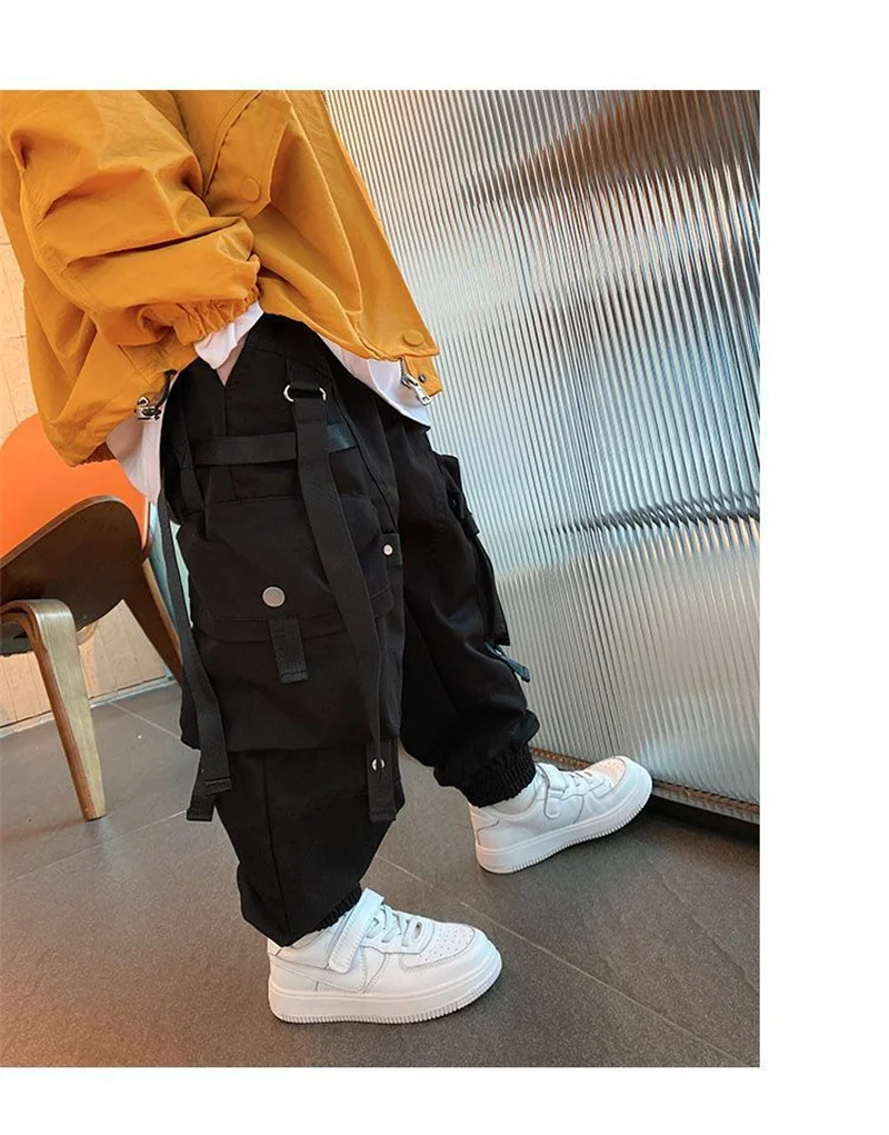 Boy Casual Overalls Pants Teenager Straight Trousers 2024 New Kids Hip Hop Joggers Pants Children Vintage Streetwear Sweatpants