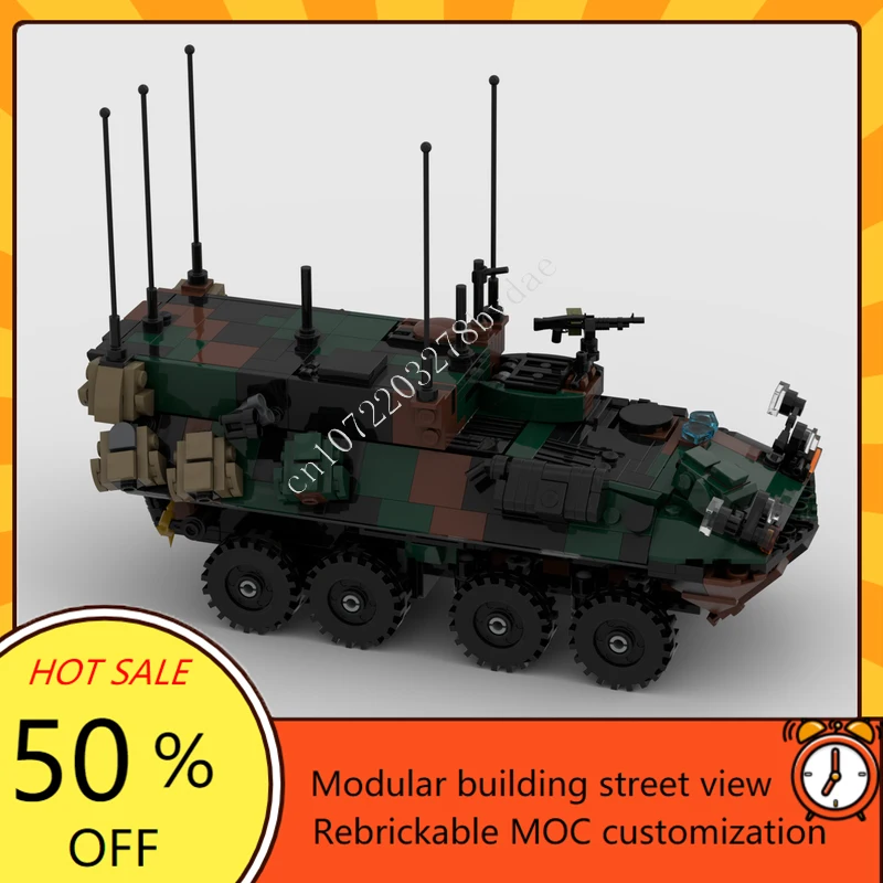 780PCS MOC WW2 Military Weapon Series LAV C2 COMMAND Destroyer Armored Car Model Building Blocks Bricks DIY Assembly Toys Gift