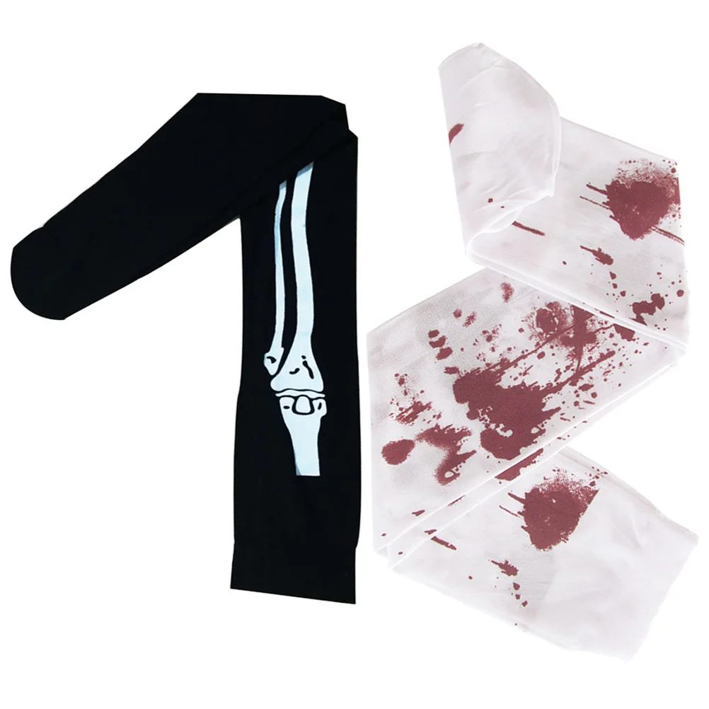 2 pezzi di calzini lunghi per Halloween con osso di sangue, calze horror stampate in 3D, elastiche antiscivolo, adatte per feste in costume, cosplay, donne