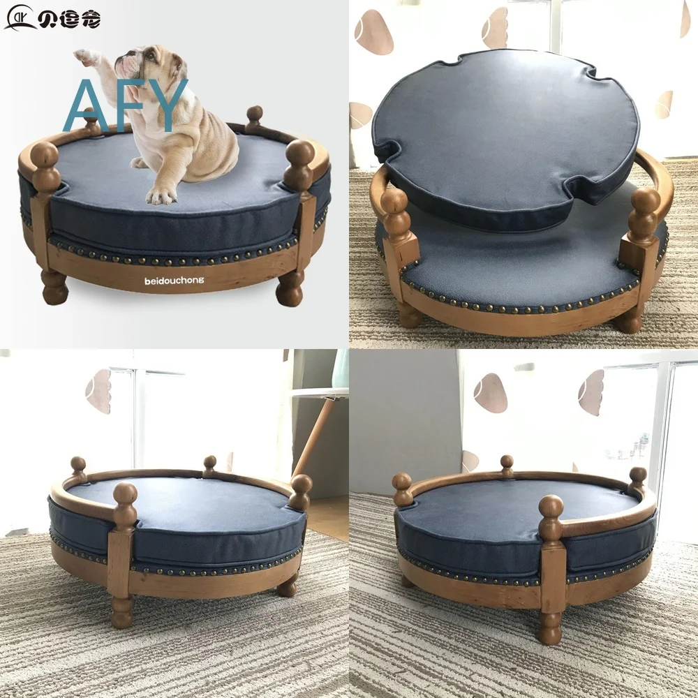 Warm Winter Dog Bed for Small Dogs Cats Cozy Round Wooden Pet House with Soft Cushion for Teddy Dogs Sofa Style Pet Nest for