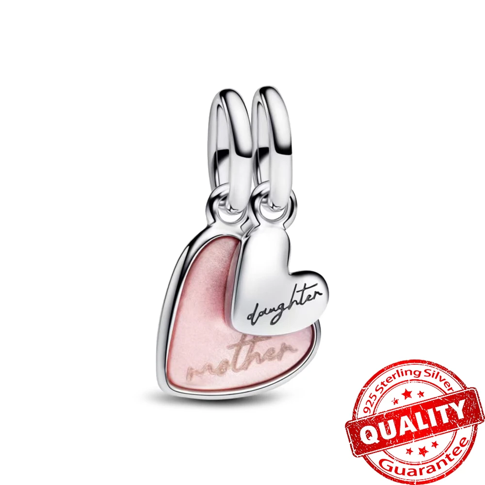 Amazing New 925 Sterling Silver Splittable Love & Mom Daughter Pink Charm Fit Original Bracelet DIY Valentine's Day Jewelry Gift image 3