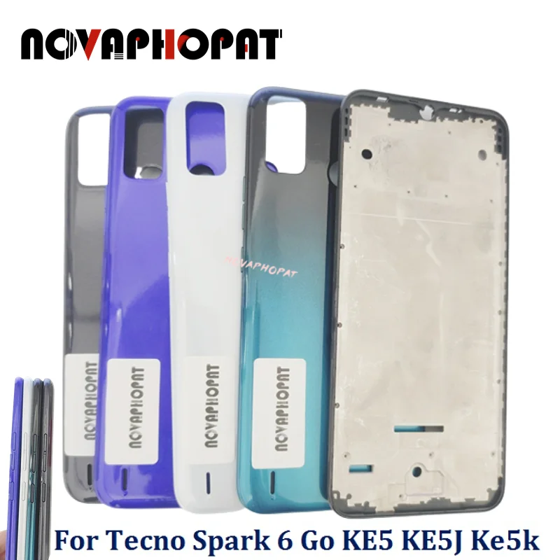 For Tecno Spark 6 Go KE5 Battery Door Cover Rear Case Back Housing Side Bottom Middle Bezel LCD Frame Panel Camera Glass Lens