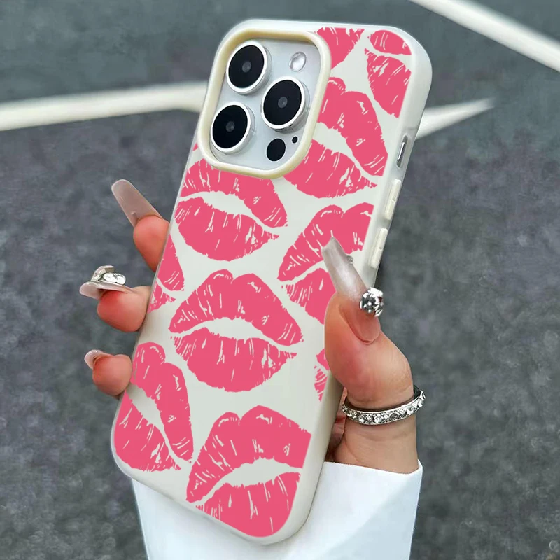 Sexy Girl Pink Lips  Pattern Design 2 in 1 Matte Phone Case For iPhone 17 16 15 14 Pro Max 13 12 11 Plus Air Shockproof Cover - view 3