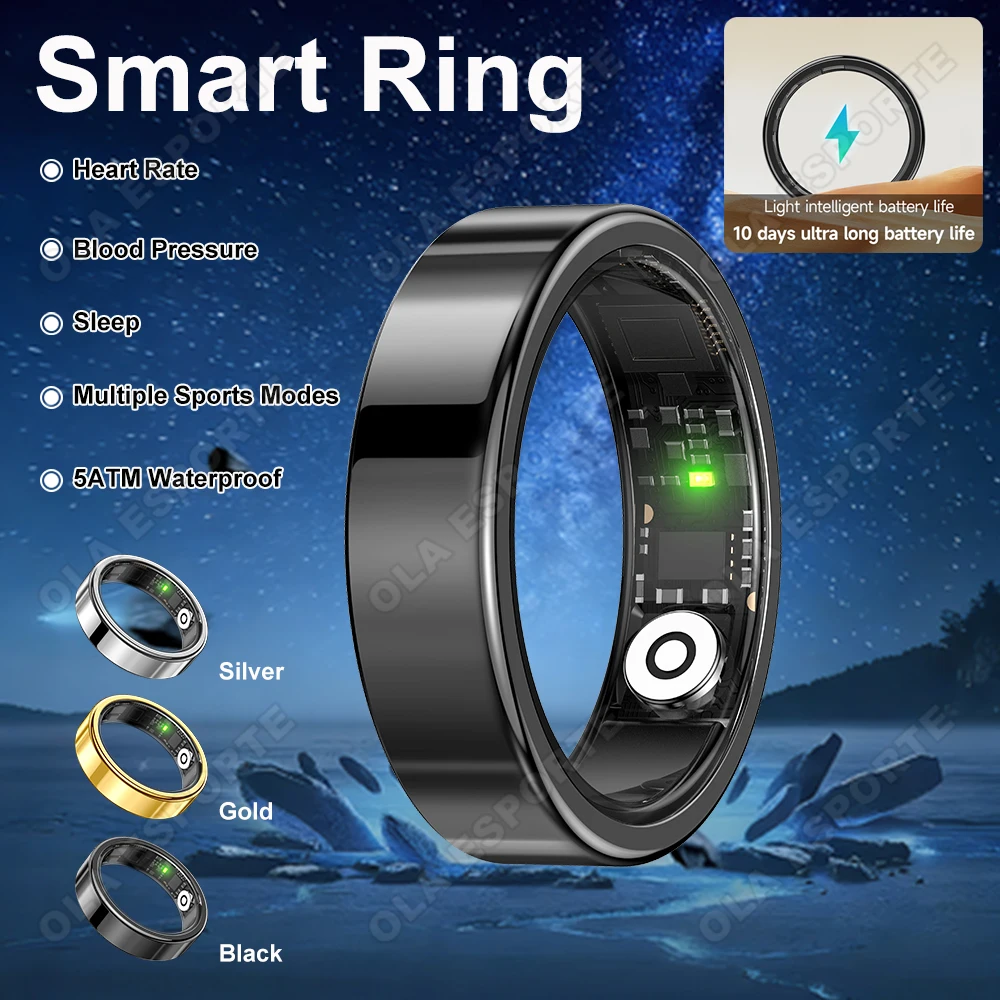 

Умное кольцо для здоровья, кровяное давление, мониторинг сердечного ритма, сна, несколько спортивных режимов, шагомер, Bluetooth, фитнес-кольца, новинка 2026