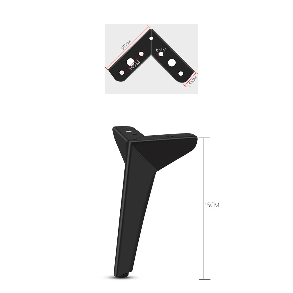 6 Inch Diamond Metal For Furniture Legs For Sofa Couch Cabinet Table Triangular Support Feet With Floor Protectors Black