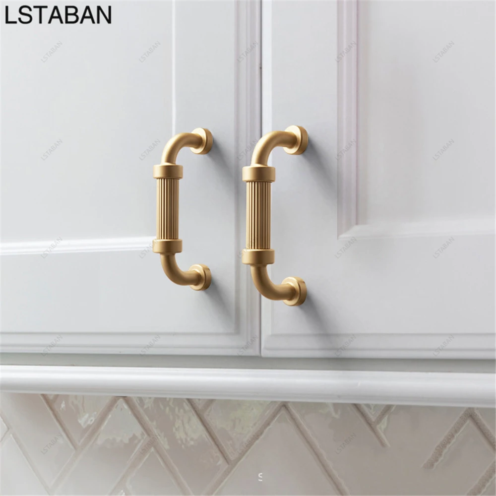 French Style Striped Creative Wardrobe Lengthen Door Handle Gold Kitchen Cabinet Handle Furniture Hardware Cupboard Drawer Pull