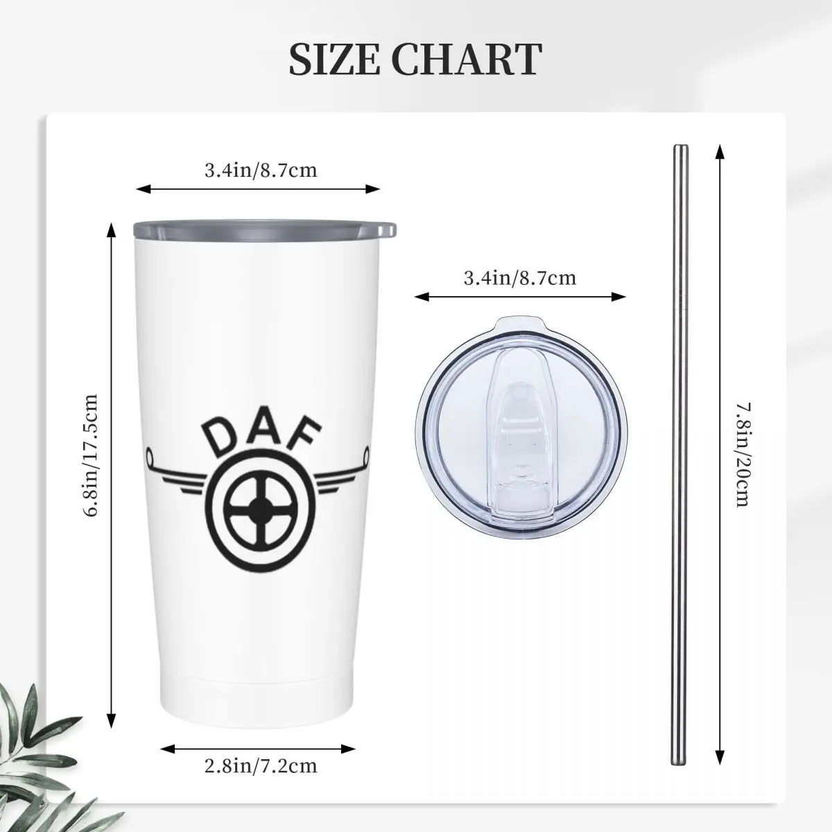 Daf Truck Logo Vector Design Stainless Steel Tumbler Vacuum Insulated Mugs Thermal Cold Cups Straws With Lid 20oz