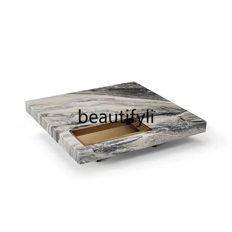 

TTT Marble suspended coffee table light luxury minimalist high-end living room square tea table