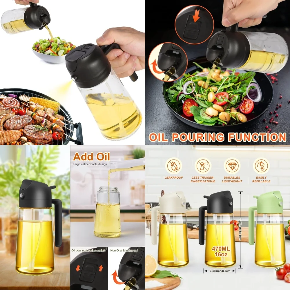 

Oil BottlesOil Sprayer for Cooking 2 in 1 Olive Oil Dispenser Bottle Kitchen 16Oz 470ml Non Drip Oil Container with Measuring