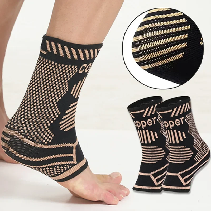 Copper Sport Ankle Brace Support for Men Women Nylon Knitted Ankle Compression Sleeve Sock for Plantar Fasciitis Achilles Tendon