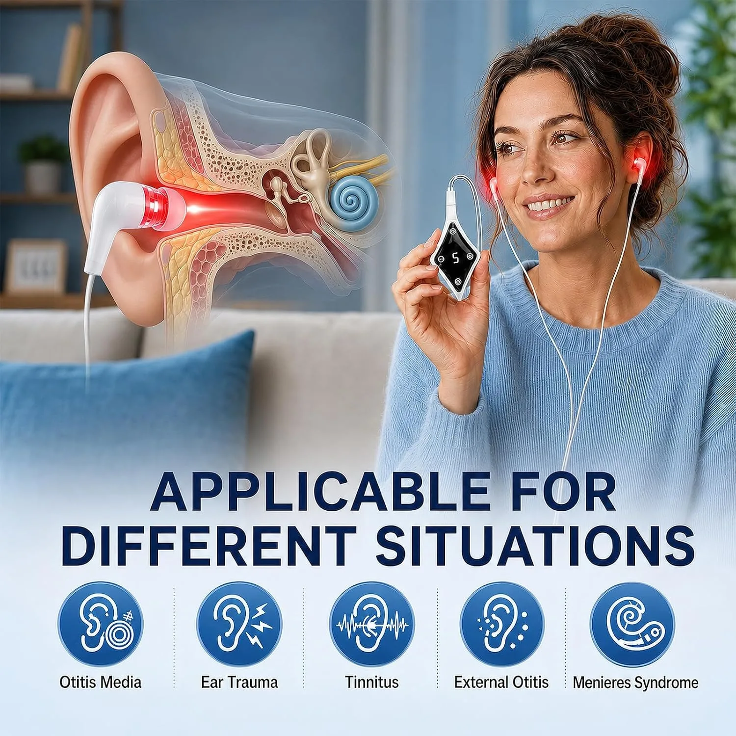 Tinnitus Ear Laser Therapy 650nm LLLT Red Light Irradiation Laser Physiotherapy USB Earplug Otitis Media Deafness Treatment