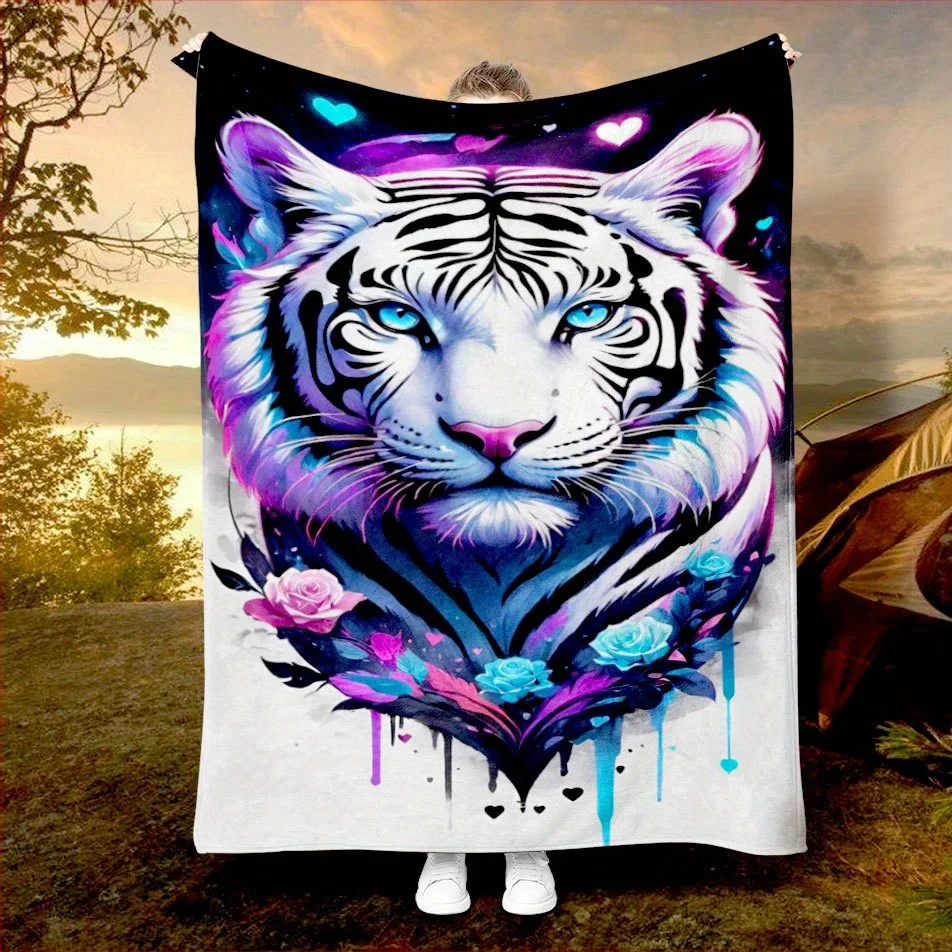 

Safari Tiger Stripe Blanket Reversible Flannel Throw for Wild Elegance AllSeason Comfort Fierce Beauty Gift