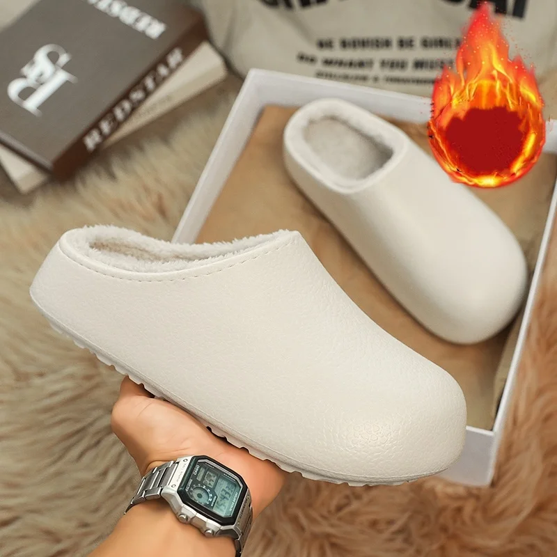 Men's & Women's Waterproof Closed‑Toe Cotton Slippers, Thick Fleece‑Lined Cold‑Resistant Warm Slippers, Thick‑Sole Anti‑Slip Wea