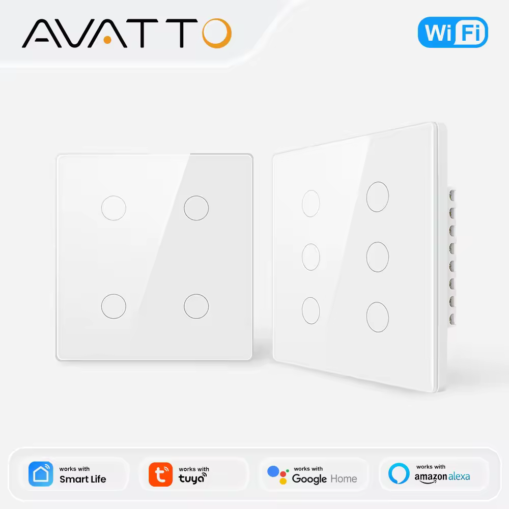 AVATTO Tuya WiFi/Zigbee Smart Touch Switch Brzil Stand 4/6 Gang Smart Light Switch Wall Button Smart Life For Alexa Google Home