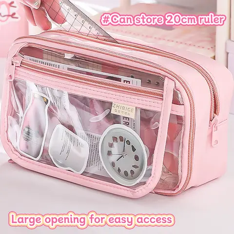 새로운 연필 가방 Kawaii 학생 반투명 편지지 상자 DIY 대용량 편지지 보관 가방 학교 문구 용품 Best5