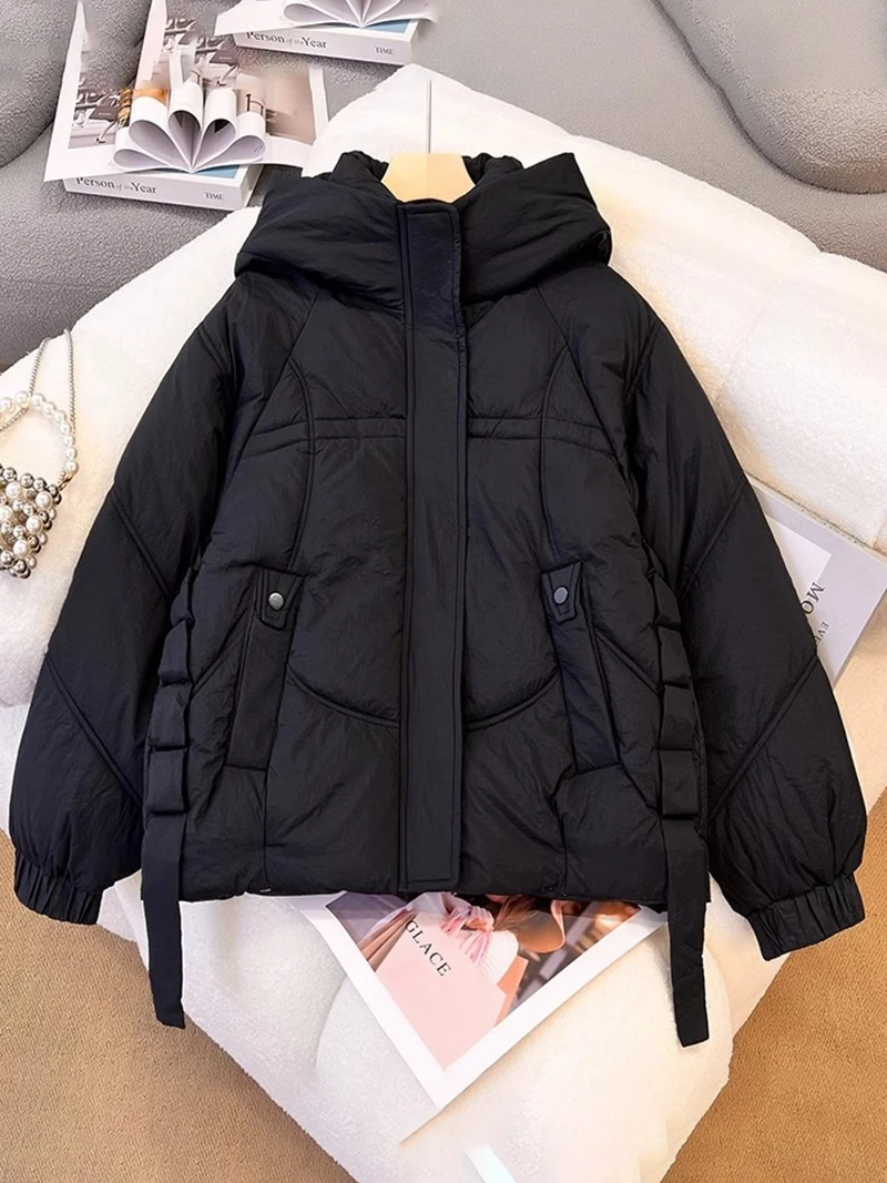 2024 Winter Nieuwe Dames Oversized Dons Katoenen Jas Losse Forens Casual Winddichte Jas Met Capuchon