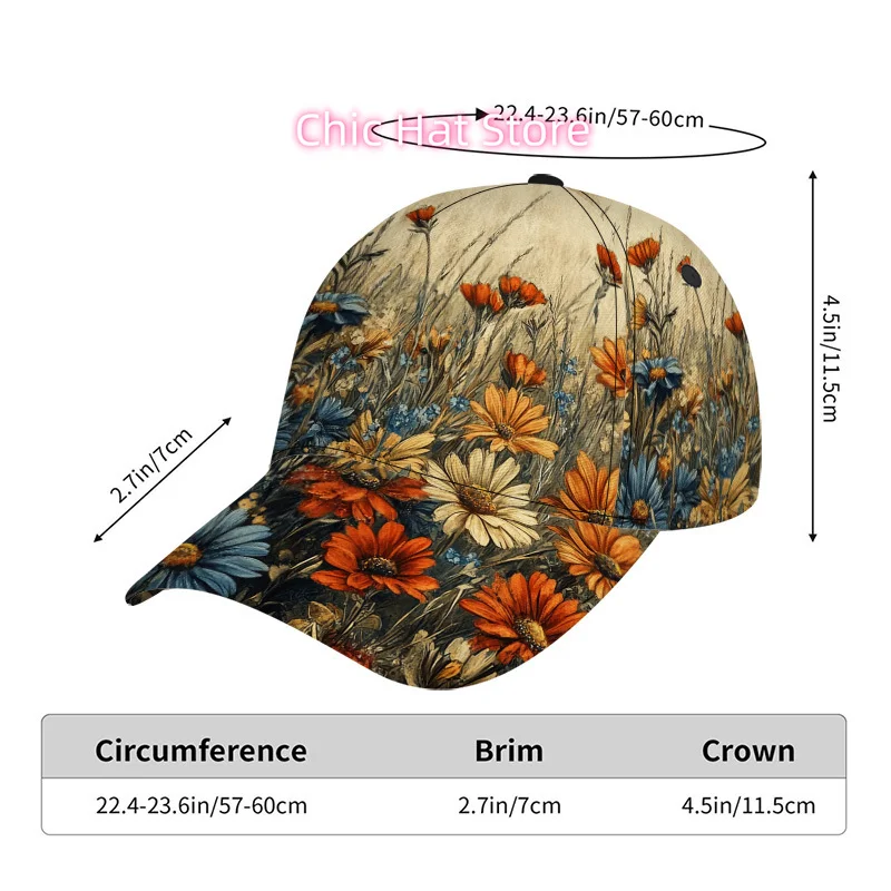 1pc Funky Botanical Print Adjustable Snapback Duckbill Baseball Cap - Lightweight Wide-Brim Hat with Spring Garden Flowers, Outd